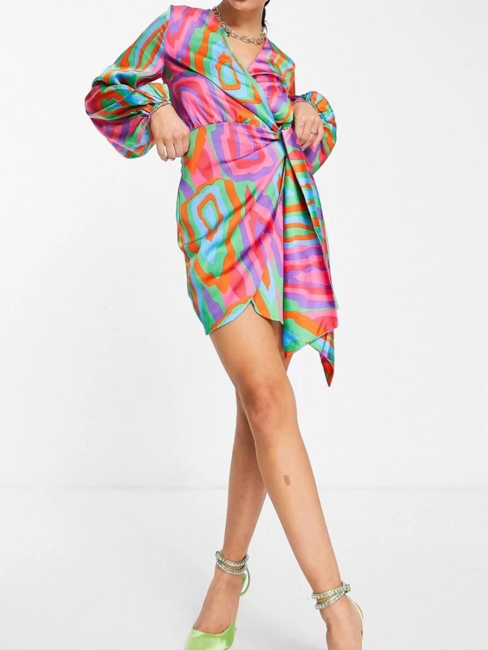 Never Fully Dressed Wrap Tie Mini Shirt Dress in Abstract Print NWT Size Small
